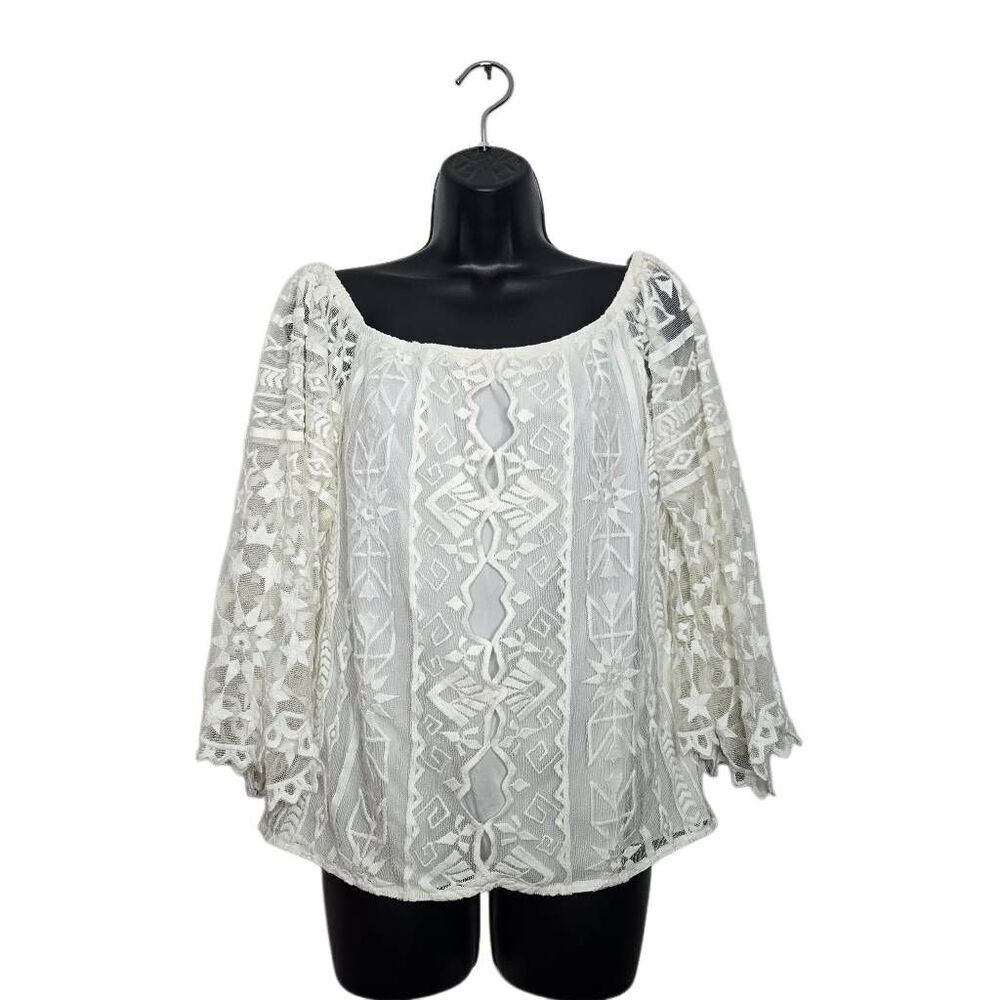 Jen's Pirate Booty Lace Overlay Angel Sleeve Blouse Sz M/L